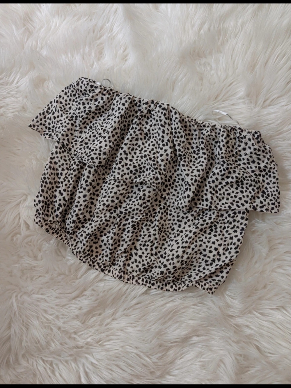 Forever 21 Cream Off-Shoulder Crop Top with Black Spot Print